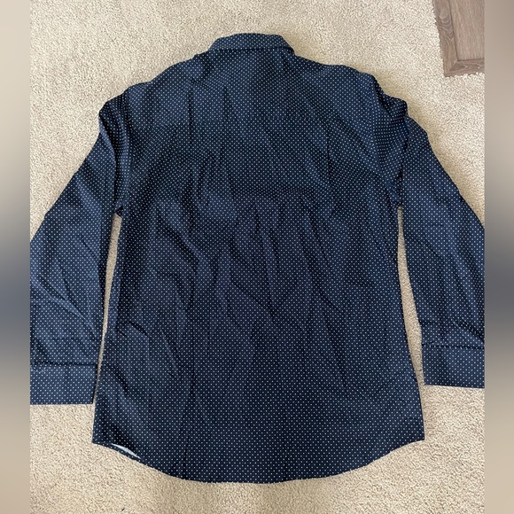 Men's Nick Graham Navy and White Polka Dotted Long Sleeve Dress Button up Shirt - Picture 2 of 3